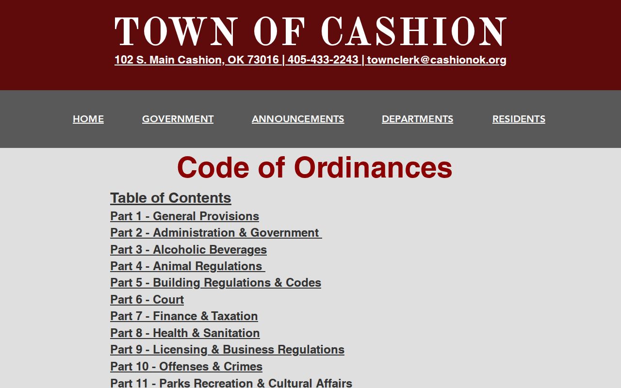 Cashion warrant records and municipal code index source
