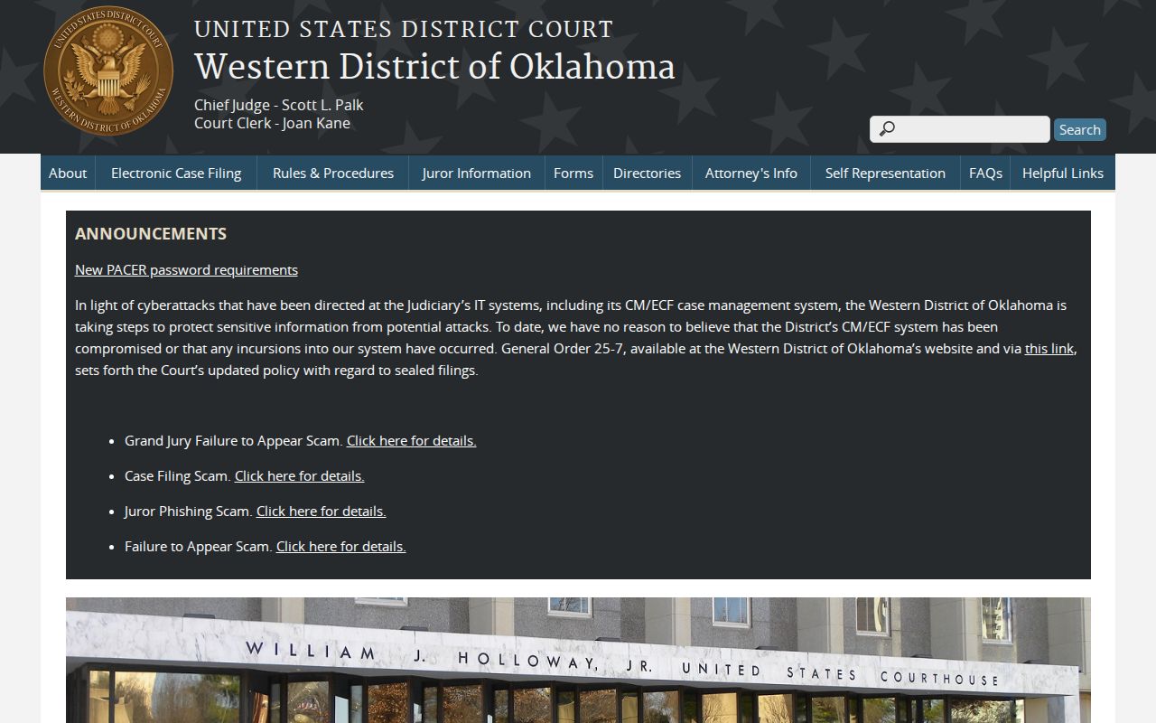 Kingfisher County arrest warrant search federal court route