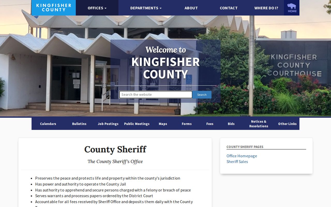 Kingfisher County warrant records and Sheriff warrant process service